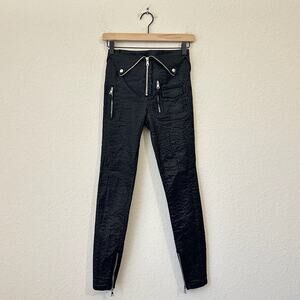 RTA Diavolina Skinny Jeans Black Metallic Pinstriped Folded Waist